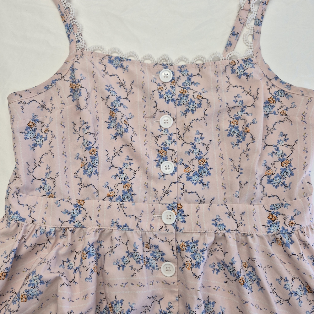 Unique vintage Light Pink Floral Pattern Swing Dress Style Crochet Trim Size L - Picture 8 of 12